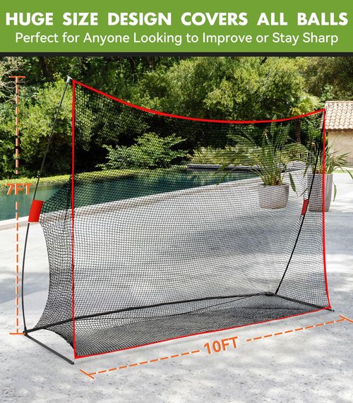 Golf Net: 10x7ft Heavy Duty Golf Practice Net for Indoor/Outdoor Training, Portable Golf Hitting Net with Carry Bag, Ideal Training Aid for Golfers Backyard Driving Chipping Swing (Standard)
