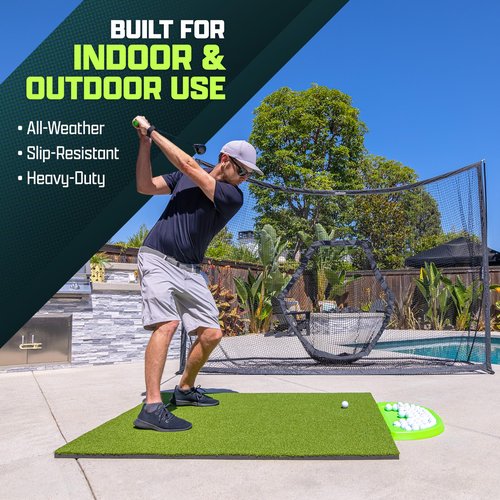 GoSports Golf Hitting Mat - PRO 5 x 3 ft - 5 mm Artificial Turf Training Mat for Indoor/Outdoor Swing Practice, Includes 3 Rubber Tees