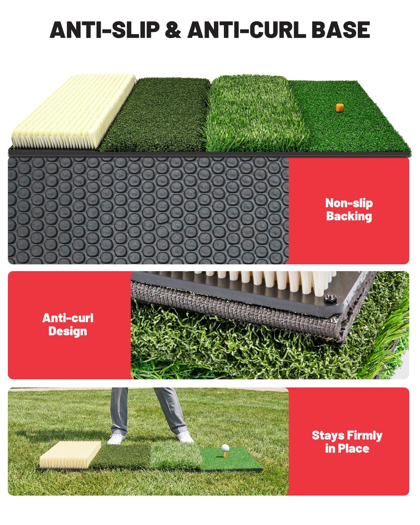 WEEPALM SPORTS 4-in-1 Golf Hitting Mat, Golf Practice Mat with Fairway, Rough, Sand & Tee Turf, Indoor Outdoor Golf Training Mat for Driving, Chipping & Putting with Golf Mat Tees