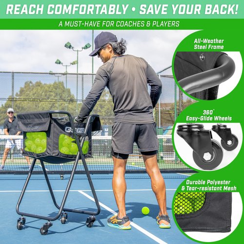 GoSports Pickleball and Tennis Ball Caddy with Wheels - Portable Cart Includes 72 USAPA Regulation Pickleballs