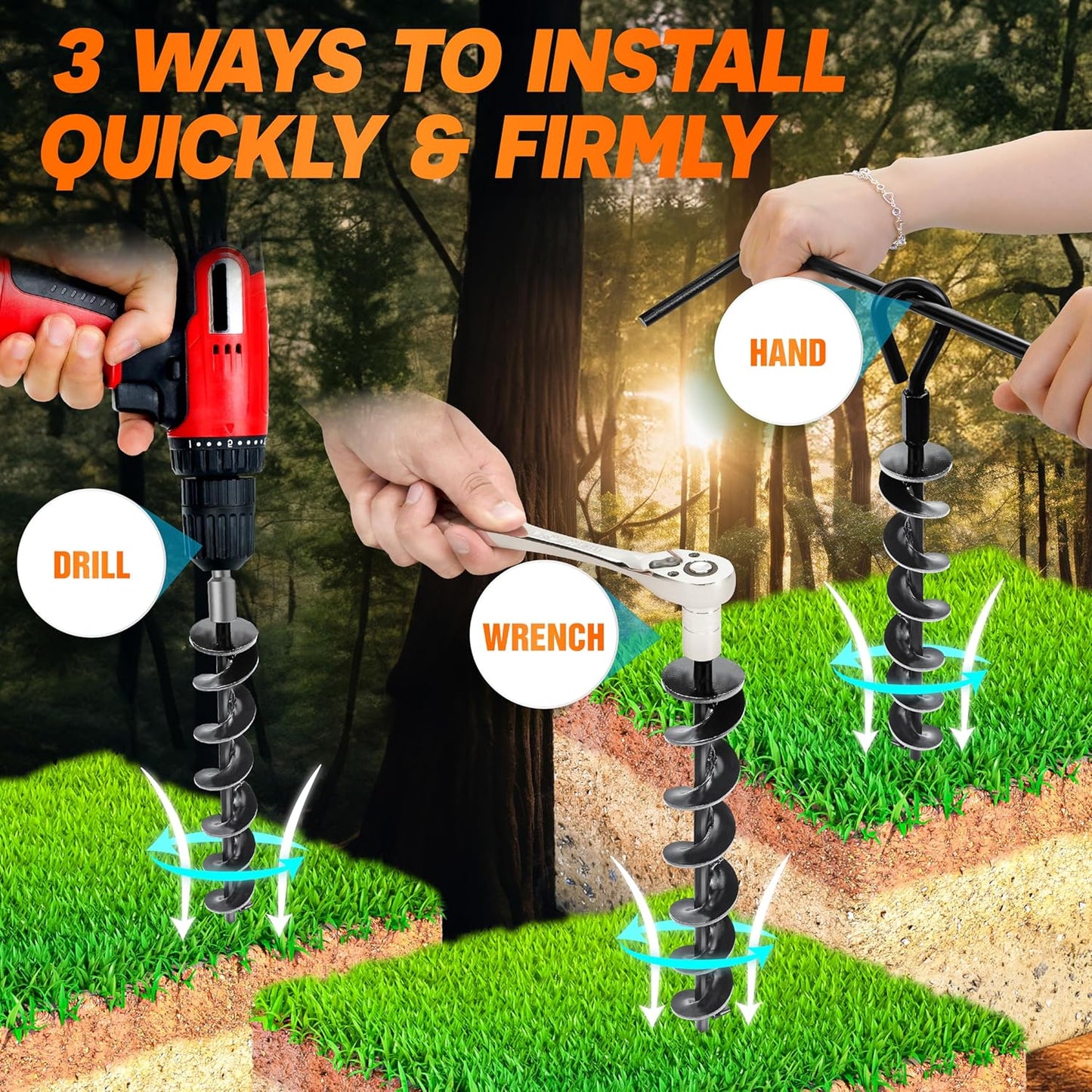 Premium 4 Pack Ground Anchors - Heavy Duty Screw-In Anchors with Power Nut Driver for Tents & Swing Sets