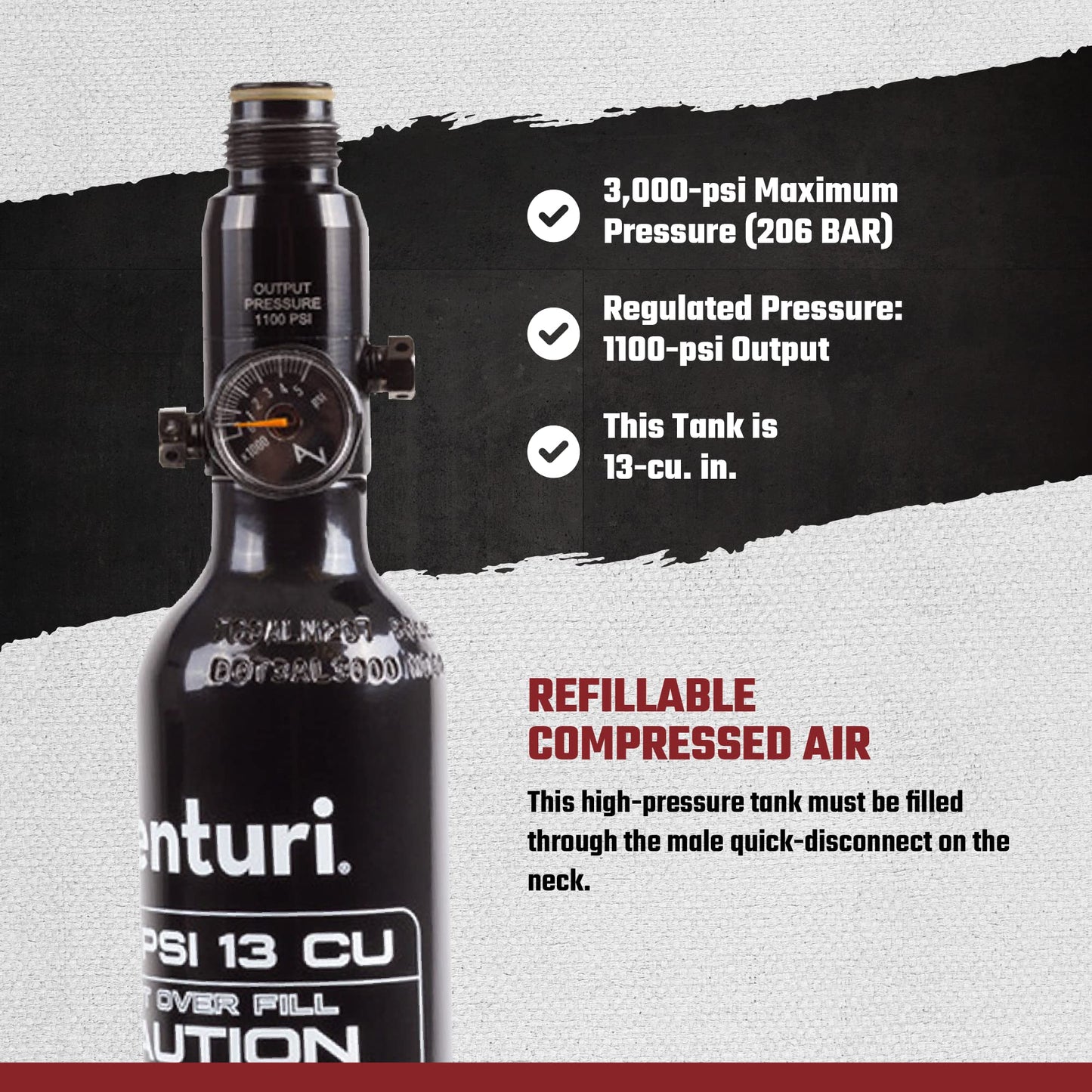 Air Venturi 3,000-PSI Air Tank, High-Pressure Tank, Aluminum, 1,100-PSI Output