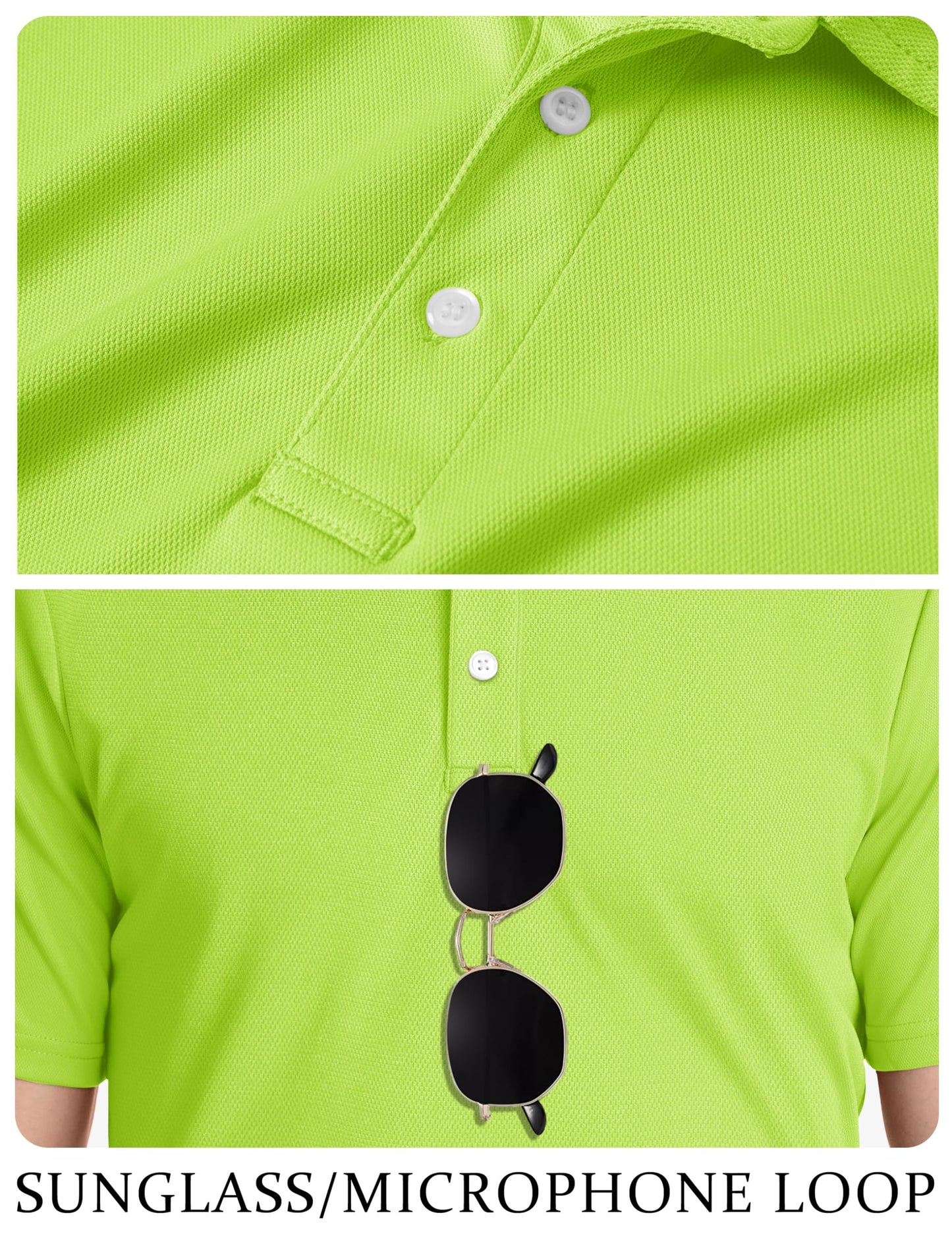 TACVASEN Mens Golf Shirt Dry Fit Mens Polo Shirts Short Sleeve Performance Golf Polos for Men with Collar Work Shirts Neon Green, 2XL
