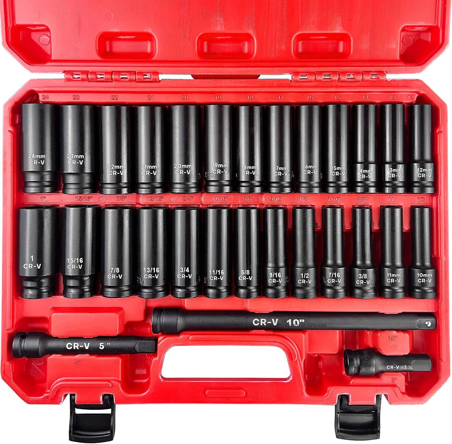 29-Piece Deep Impact Socket Set with Extensions | SAE & Metric Cr-V Steel