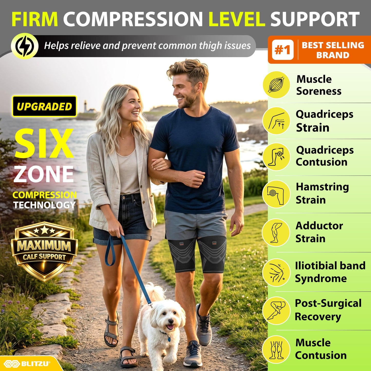 BLITZU Hamstring Compression Sleeve 1 Pair, Upper Leg Sleeves, Thigh, Quad & Groin Support for Men and Women, Anti-Slip Thigh Brace & Wrap for Running, Workout, Sports Recovery Black M