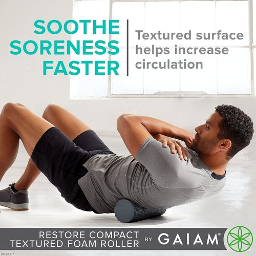 Gaiam Restore Foam Roller - Compact Textured Design for Muscle Repair | 12”L x 4" Diameter, Eases Tension