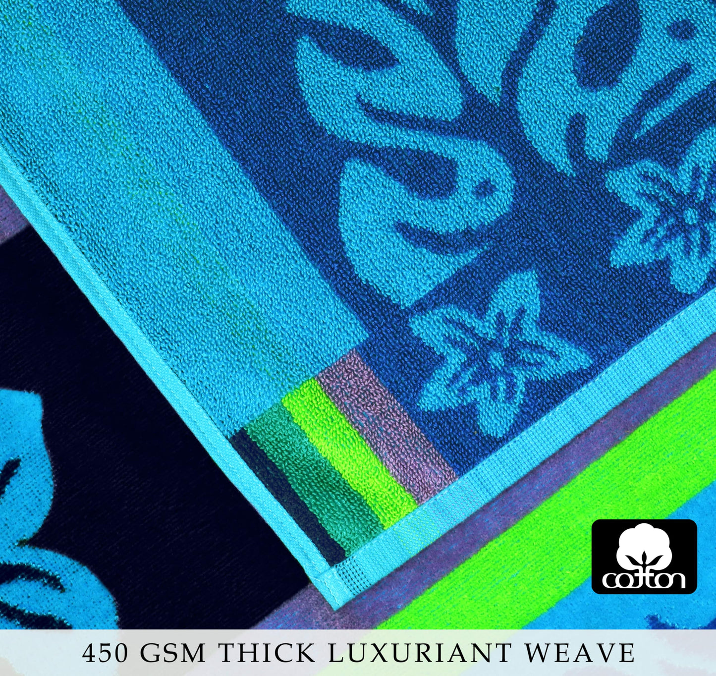 COTTON CRAFT Hooded Beach Towel for Adults – Oversized 39x68 Towel with Hood - 100% Cotton Velour Terry Jacquard Pool Bath Wrap - 450 GSM Soft Absorbent Quick Dry – Tropical Hibiscus Aqua Blue Purple