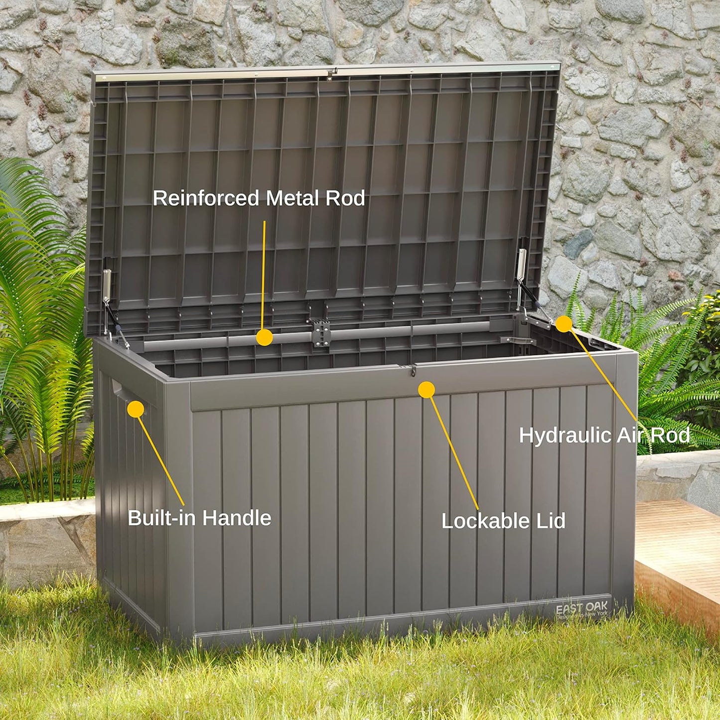 31 Gallon Waterproof Outdoor Storage Box - Lockable Resin Deck Bin for Patio Cushions & Tools - UV Resistant, Black
