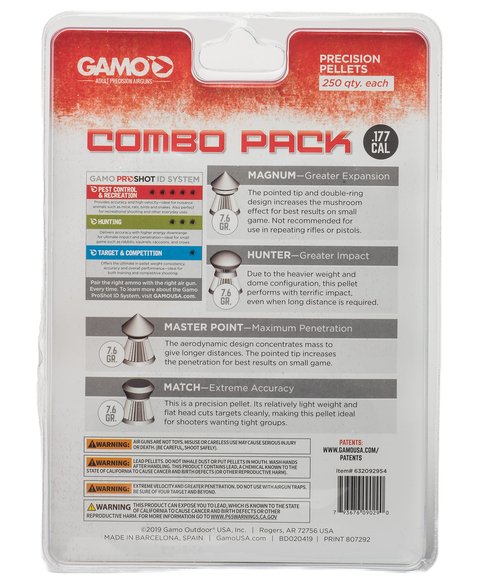 Gamo 632092954 Air Rifle Pellets Combo Pack, .177 Caliber, Quantity 1000 (Magnum, Masterpoint, Hunter, Match)