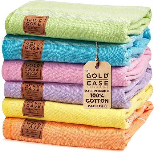 LYCIA Turkish Beach Towel Set of 6 - Oversized 100% Cotton Quick Dry & Sand Free - Multi Color 70 x 38''