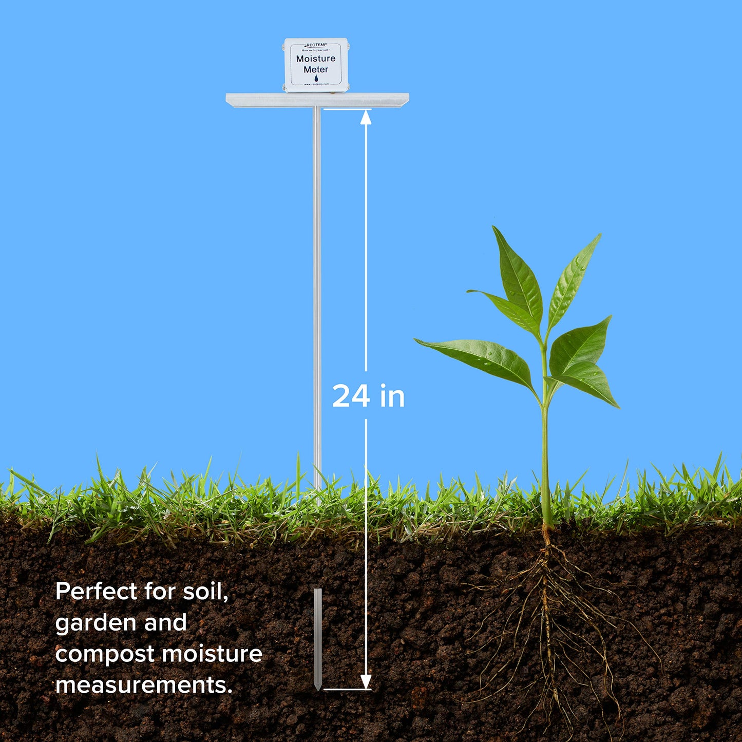 Reotemp 24 Inch Garden and Compost Moisture Meter, Garden Tool Ideal for Soil, Plant, Farm and Lawn Moisture Testing