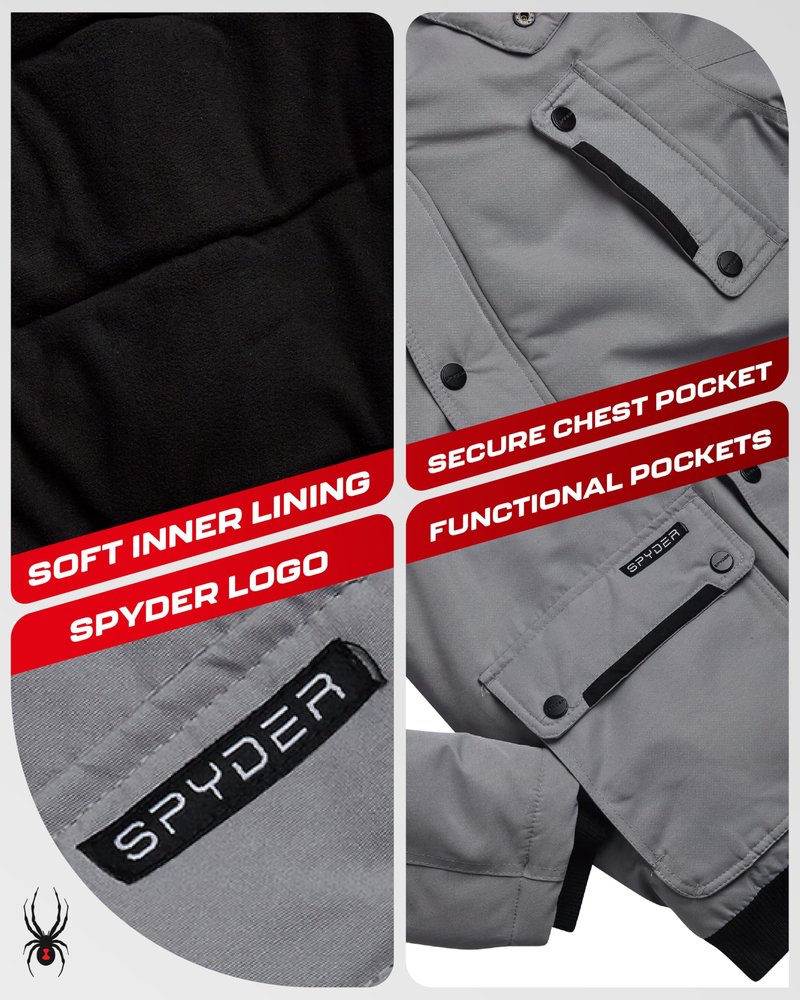 Spyder Mens Puffer Jacket - Heavyweight Wind and Water Resistant Parka Coat Insulated Winter Jacket for Men w/Faux Fur Hood, Size Large, Pewter