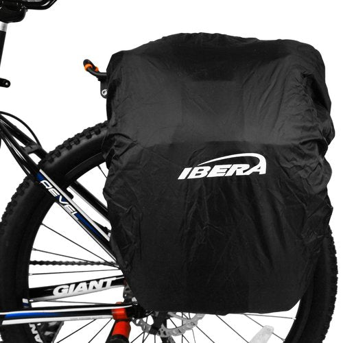Ibera Bicycle Bag PakRak Clip-On Quick-Release All Weather Bike Panniers (Pair), Includes Rain Cover , Black