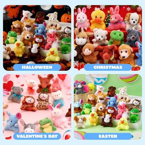 JOYIN 24 Pack Mini Animal Plush Toys - Adorable Keychain Decorations for Kids | 3" Assortment