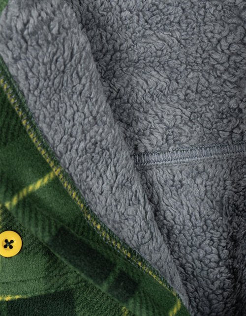 John Deere Mens Flannel Shacket with Fleece Lining Plaid Green/Gray X-Large