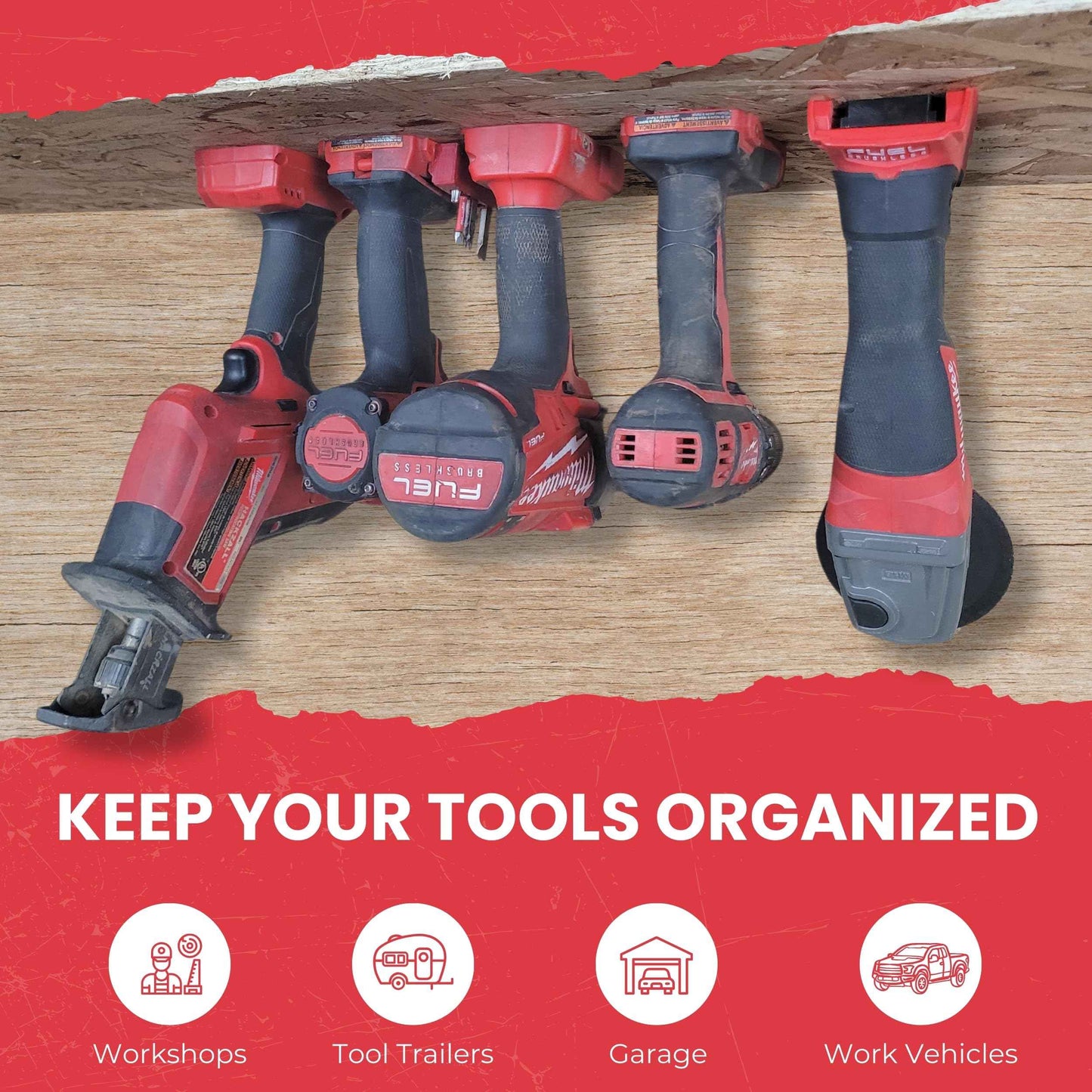 Commander Tool & Garage Organization | Milwaukee Tool Holder, Mounting Plate/Wall Mount, Tool Organizer, and Storage System for M18 Power Tools (Black, Pack of 10)