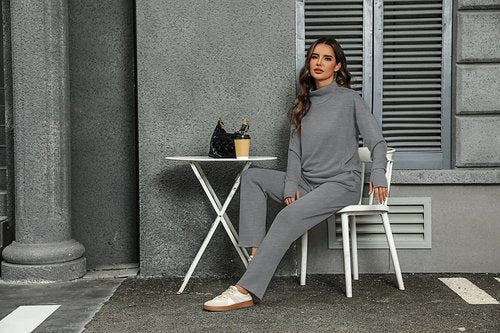 Totatuit Two Piece Sweatsuit Sets for Women Warm Lounge Sets Slouchy Tracksuit High Neck Winter Outfits Walking Comfy Fall Wear Dark Grey S