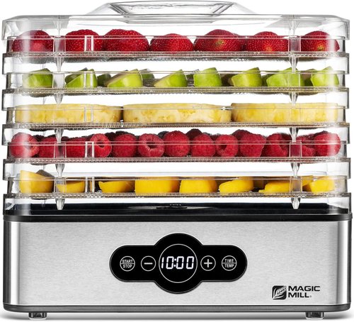 Magic Mill Food Dehydrator Machine - 5 Stackable Stainless Steel Trays, 48-Hour Timer & Adjustable Temperature Control Up to 167°F for Jerky, Fruits & Treats