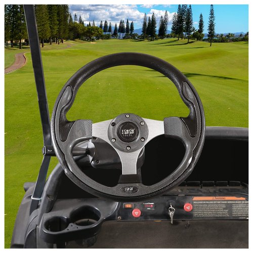 10L0L Golf Cart Steering Wheel for Yamaha, EZGO TXT/RXV/Valor, Club Car DS/Precedent/Onward/Tempo Golf Carts (Carbon Fibre)