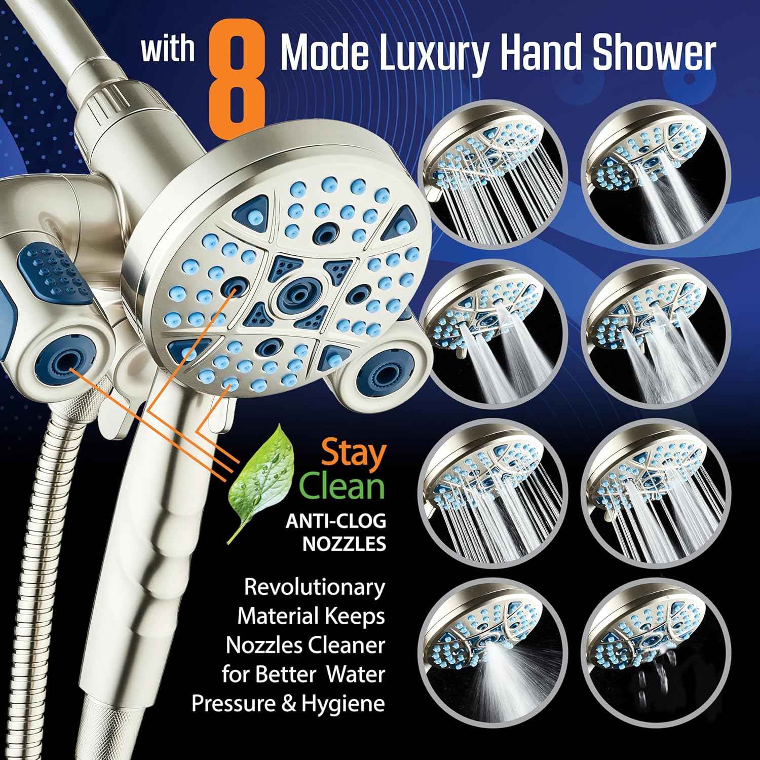 Polaris High Pressure Shower Head & Handheld Combo - 208 Settings, Magnetic Dock, Chrome Finish