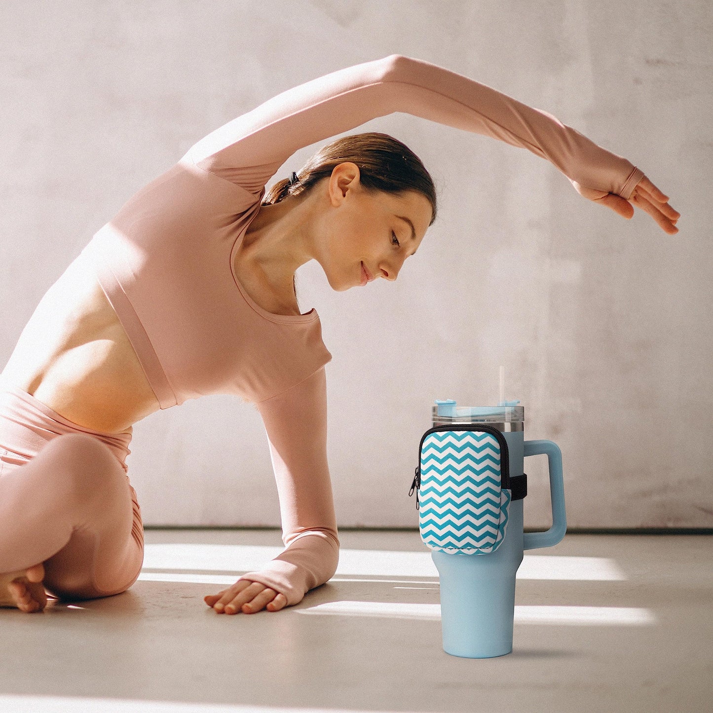 Water Cup Bottle Pouch Accessory | Compatible with Stanley Tumbler| Great for Workouts, Gym, Running, Walking, Sports| Keeps Cards, Keys, and Earphones Safe| Fun and Cute Designs (Soccer)