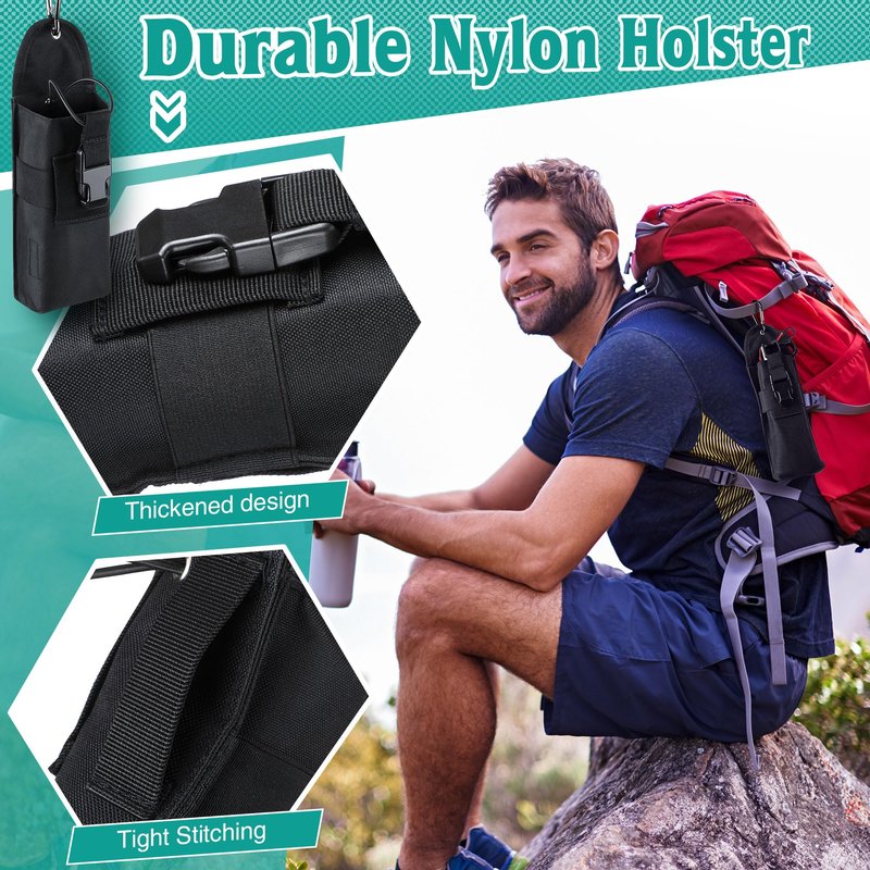 2 Pack Bear Spray Holster with Quick Release Buckle (Spray Not Included), Nylon Holster with Hook & Loop for 7.9 & 9.2fl Oz Canister, Portable Pouch & Elastic Cord Design for Hiking, Camping (Black)