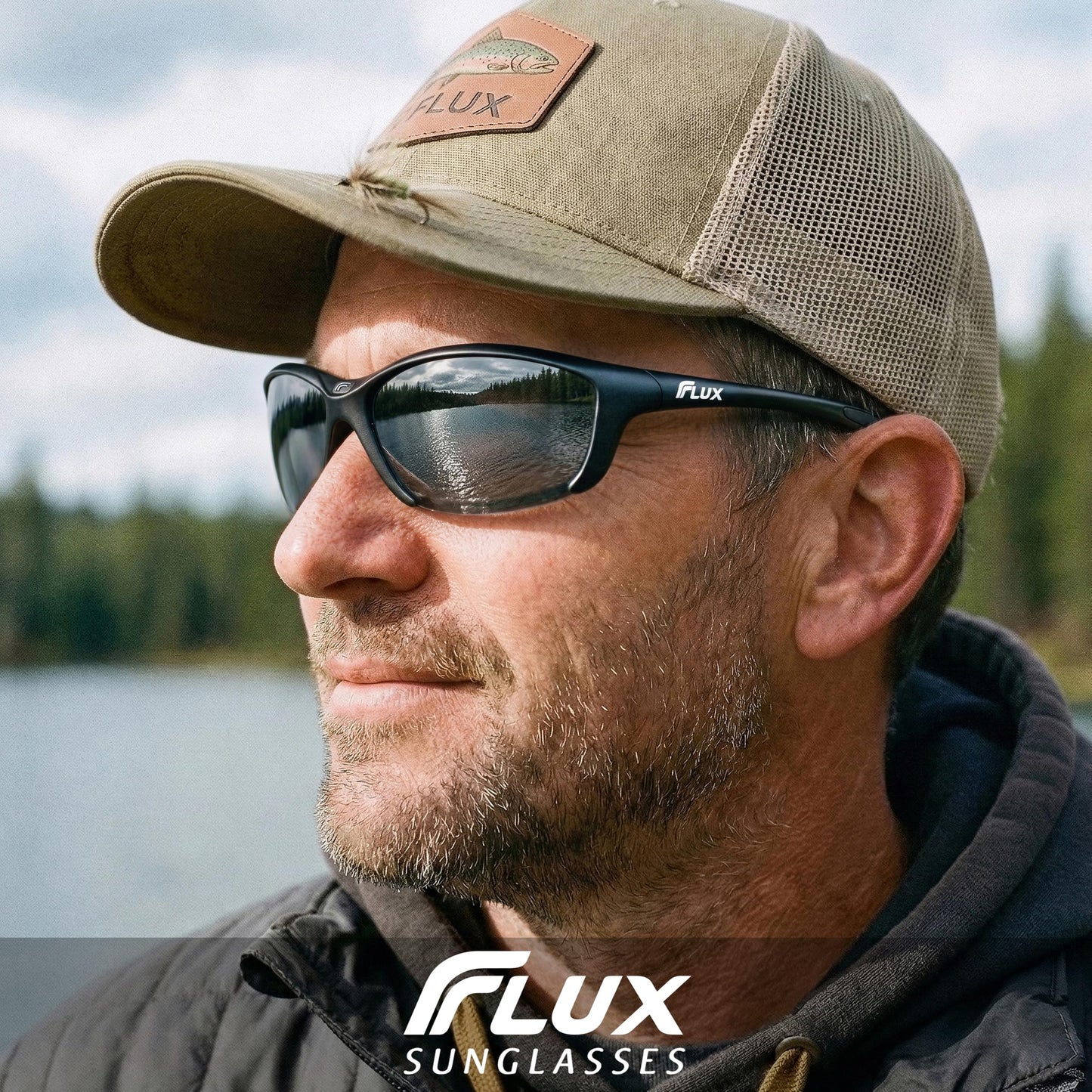 Flux Sportech Polarized Fishing Sunglasses for Men and Women, Anti Glare TR-90 Wrap Frame, UV400, Fly Fishing, Kayak