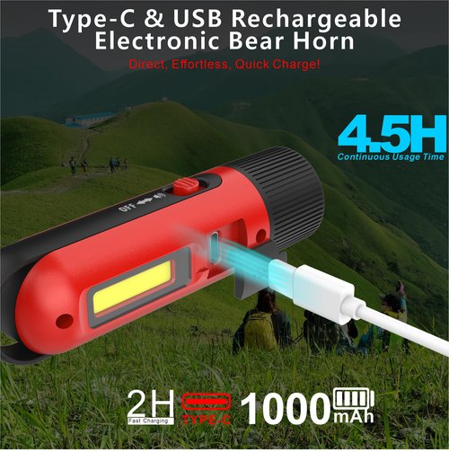 Third Pole 125dB Rechargeable Bear Horn,IPX4 Waterproof & LED Flashlight Bear Deterrent Device for Hiking, Camping, Outdoor Survival,Red