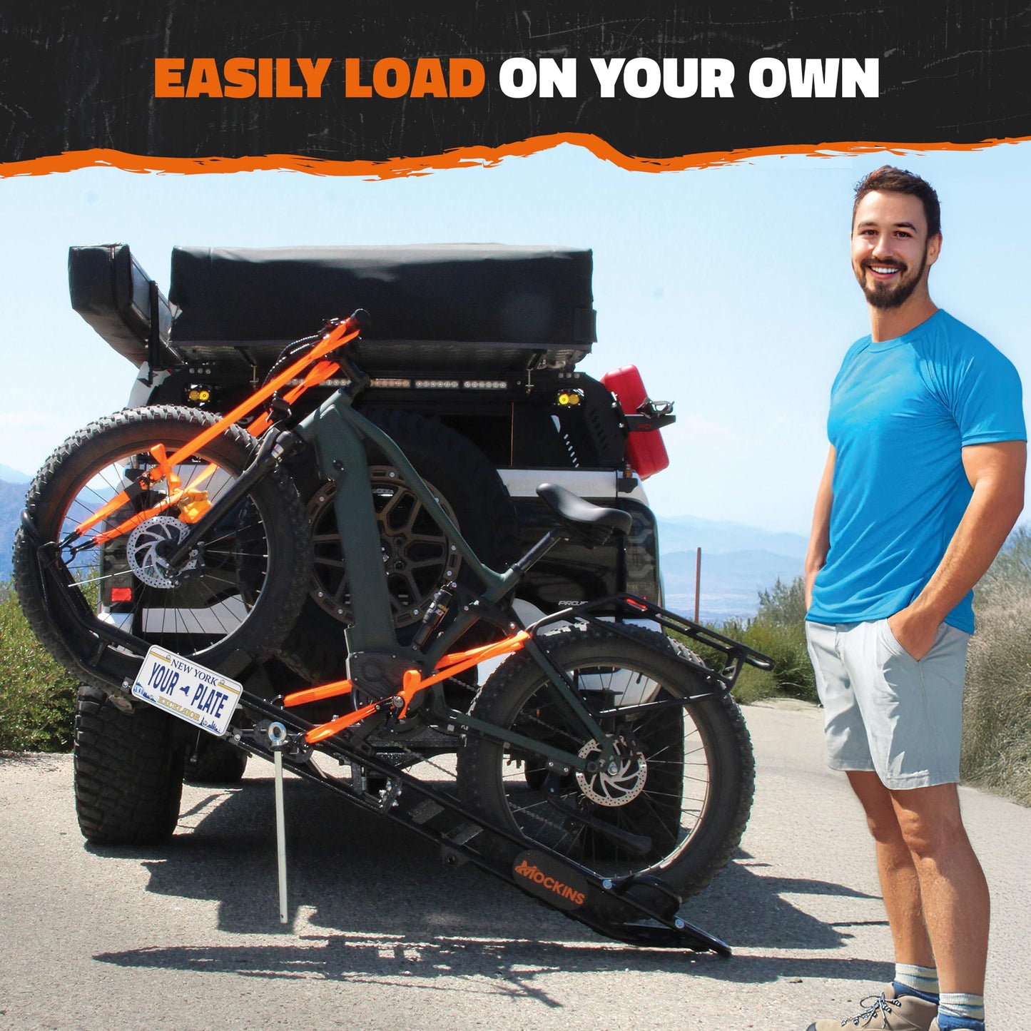 Mockins 83" Tilting Motorcycle Hitch Carrier with Ramp w/ 500 Lbs. Capacity