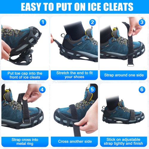 Ice Cleats Crampons for Shoes and Boots Anti Slip Snow Cleats Ice Shoes Grippers 24 Studs Crampons for Hiking Boots Women Men Ice Fishing Winter Walking Jogging