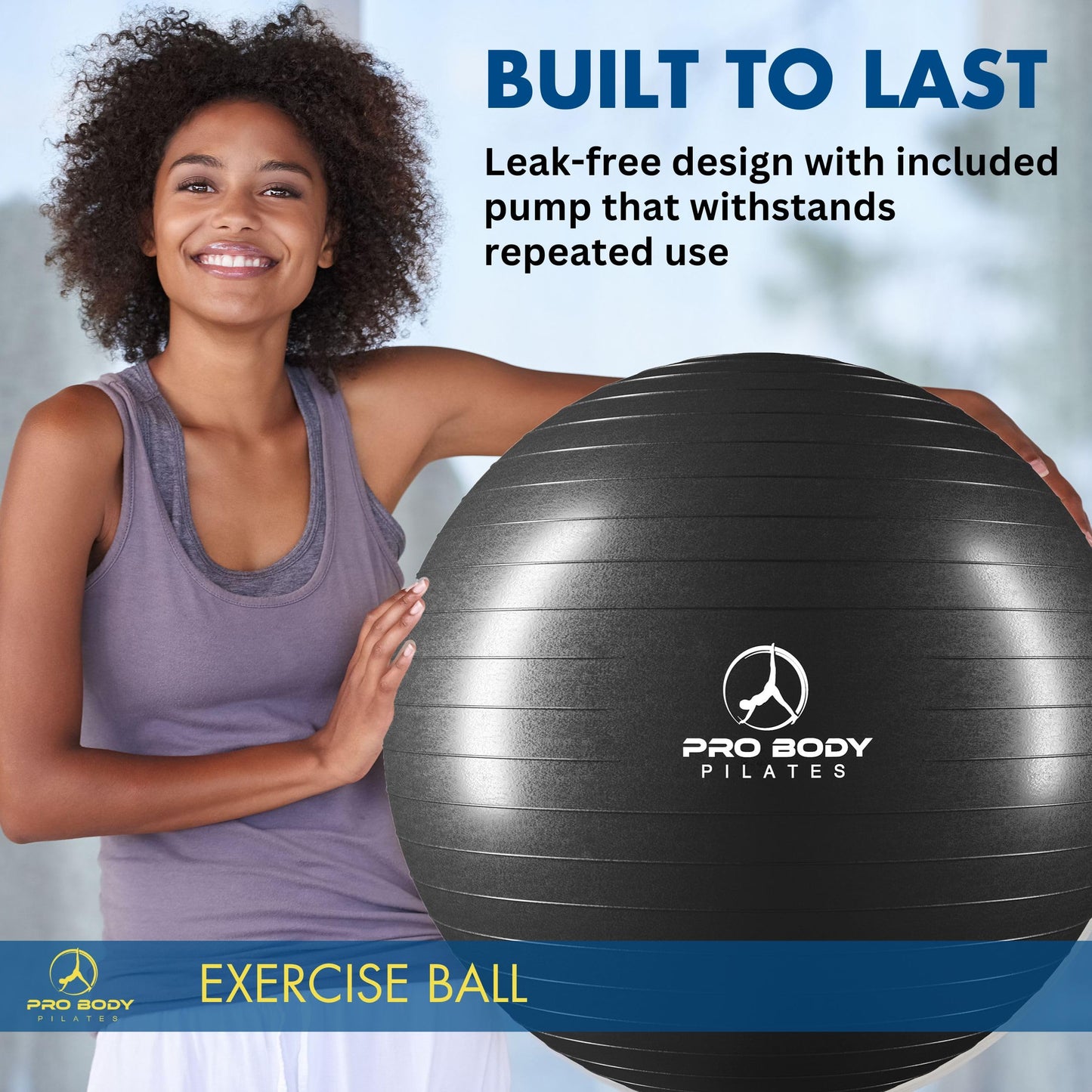 ProBody Pilates Yoga Ball - Gym Grade Exercise Ball (Black, 55 cm)