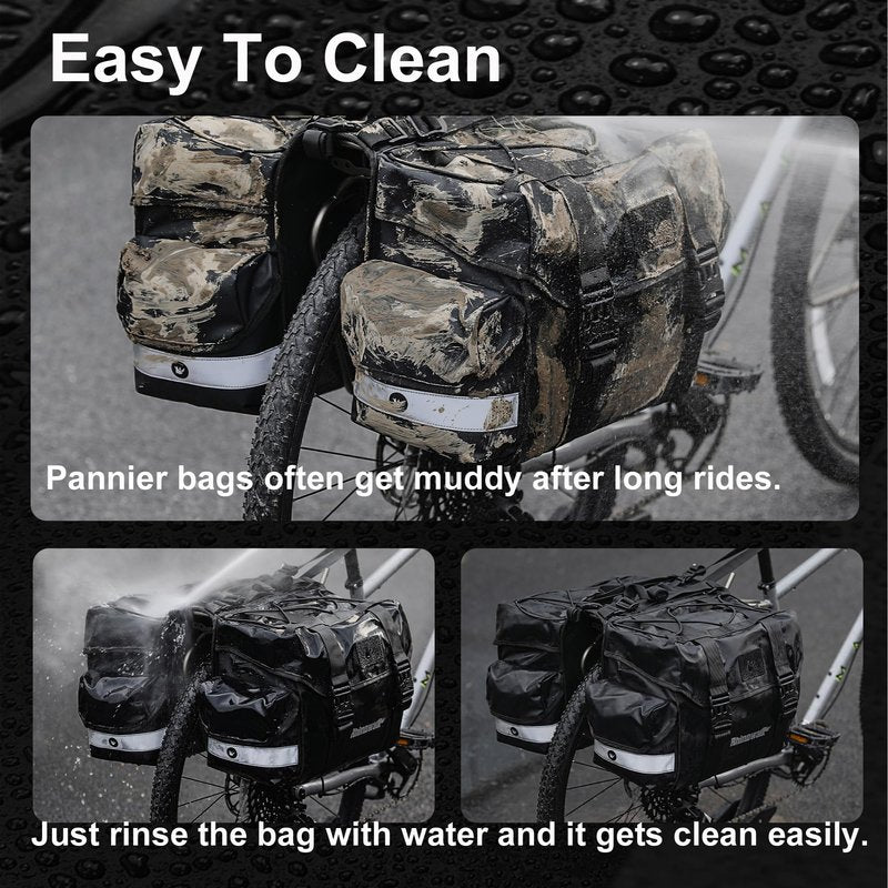 Rhinowalk Bike Pannier Bag with Rain Cover 22L Waterproof Bicycle Double Pannier Bags with Support Plate for Long Distance Riding Saddle Pouches for Bike Rear Rack Cycling Accessories(Black)
