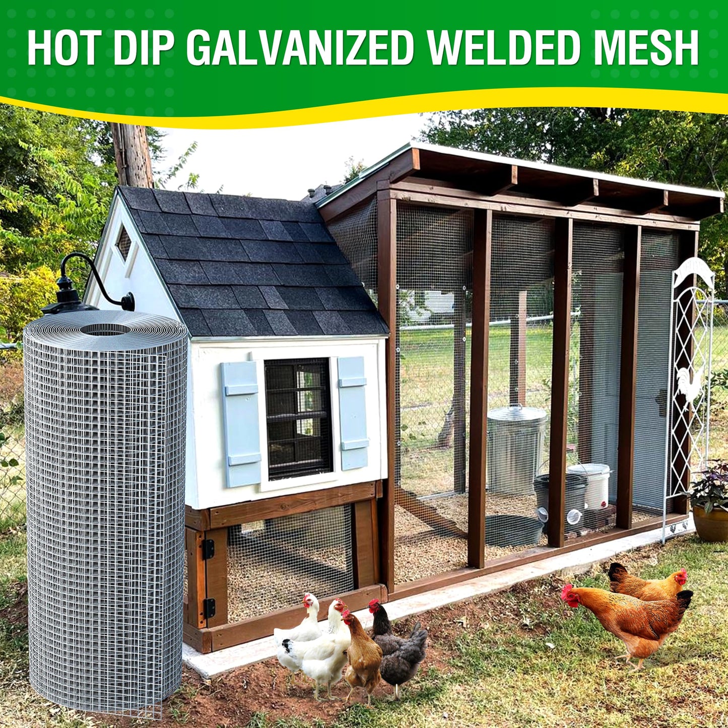 Dynabyte Hardware Cloth 1/2 inch 36 x 100 ft 19 Gauge Galvanized Welding WeldedChicken Wire Mesh Roll, Chicken Coops, Rabbit Hutches, Tree Guard, Garden Wire Fencing