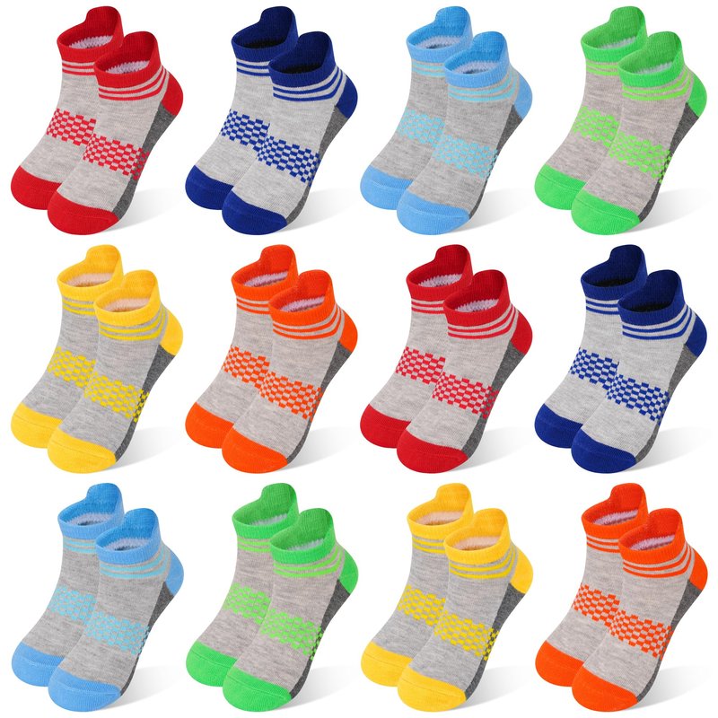 ZERULETS Kids Socks Boys Sock 12 Pairs Ankle Athletic Short Low Cut Socks for Boys Kids Girls 1-14 Years(Multicolor-A,5-7 Years)