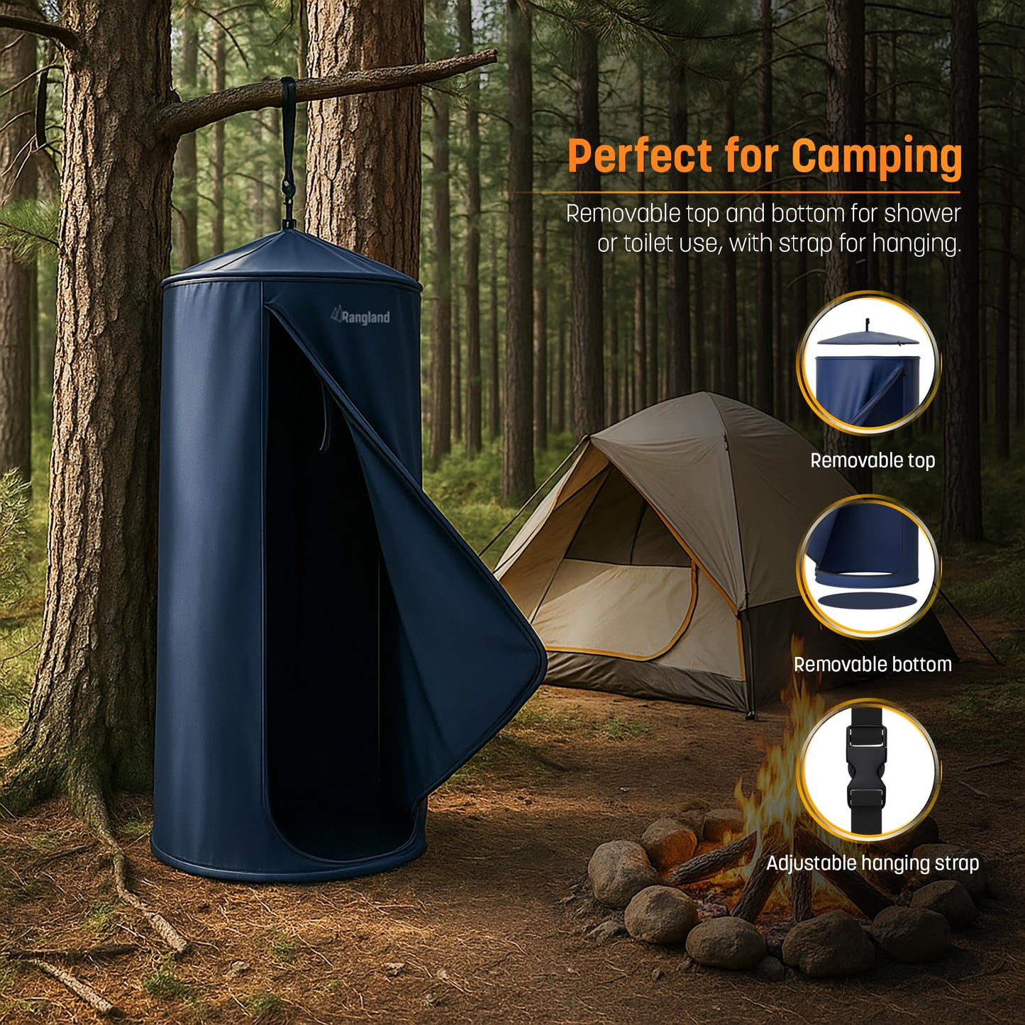 Rangland Instant Changing Tent for SUV Trunk, Easy Pop-Up Privacy Shelter with Liftgate Suction Pod - Portable Dressing Room for Beach, Outdoor Camping Shower, Toilet (Carry-Bag Included), Blue