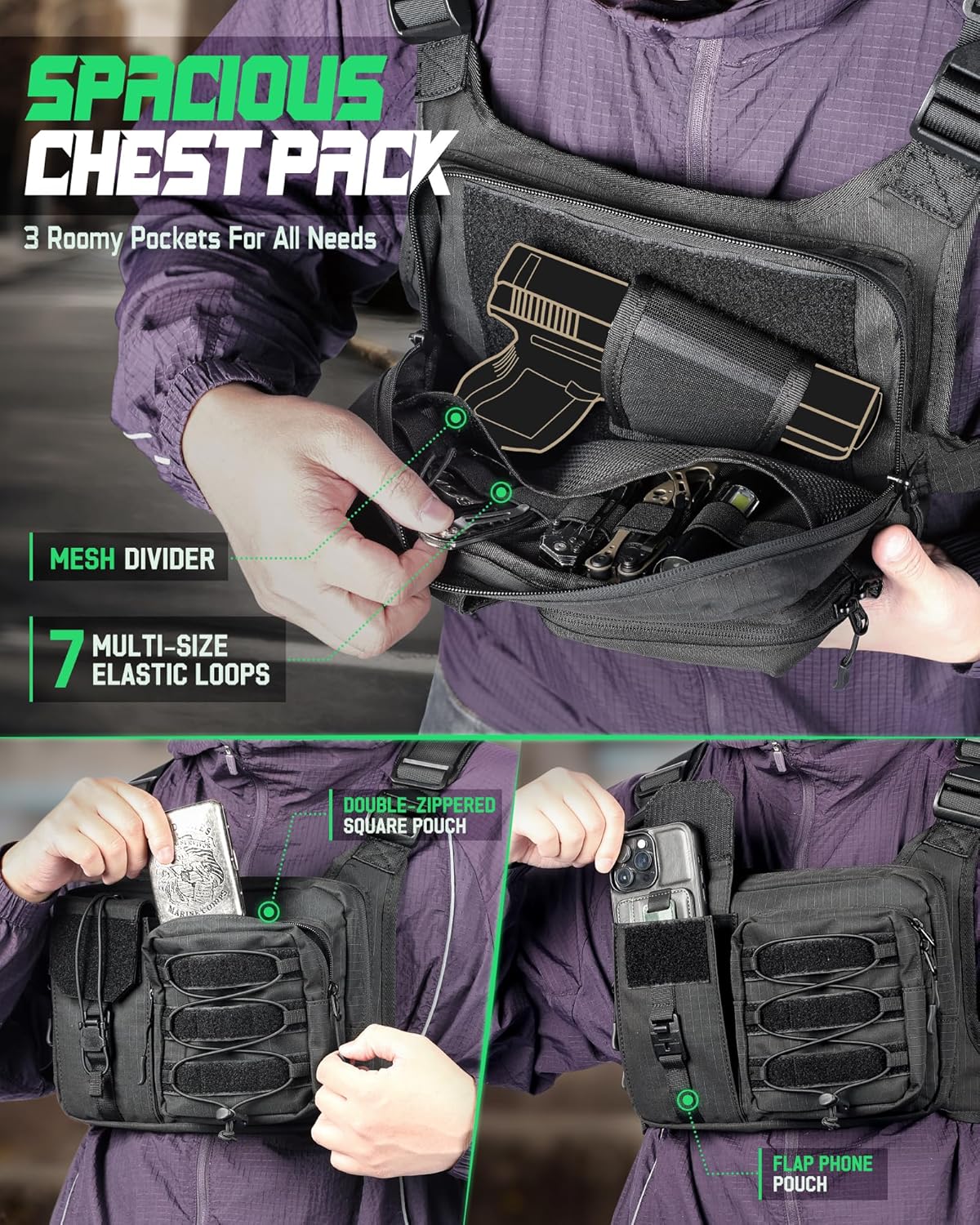 RXW Chest Bag - Tactical Hiking Pack for Men & Women | Versatile Sport Vest for Running & Outdoor Adventures