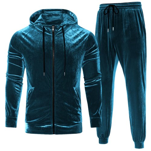 LecGee Men's Autumn Winter Leisure Sports Suit Full Zip Long Sleeve Coat and Running Pant 2 Piece Set(Peacock Blue,X-Large)