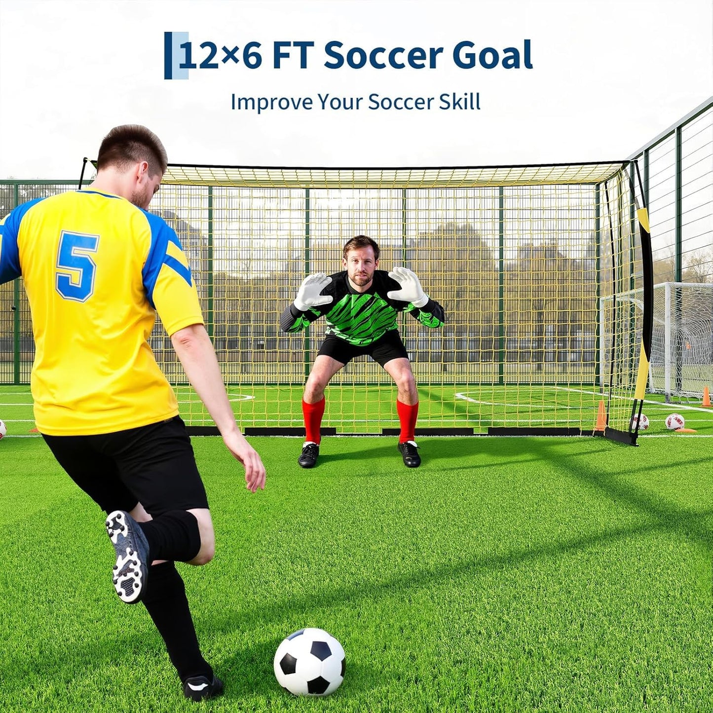 Soccer Goal | Portable 12x6 Ft & 6x4 Ft | Heavy-Duty Metal Base, Quick Setup, Weather-Resistant with Carry Bag