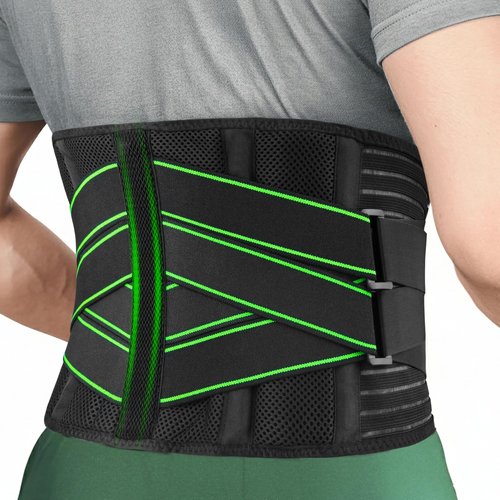Flendix Lower Back Brace for Lower Back Pain, Breathable Back Support Belt, Lumbar Support for Men and Women, Back Brace with Adjustable Support Straps and Removable Lumbar Pad for Work & Everyday Use (Green, XL (Waist 37.8"-42.3"))
