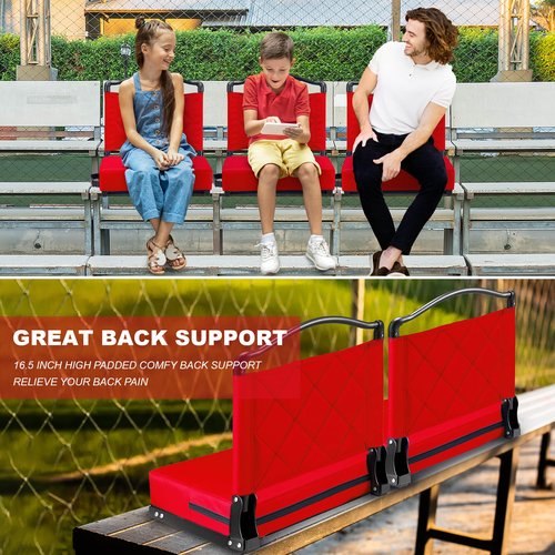Kaganoon Stadium Seats with Back Support Cushion, Folding Stadium Seats for Bleachers Hold up 400lbs, Wide Bleacher Seat with Shoulder Strap & Handle Comfort for Sports Events (red, 1pcs)