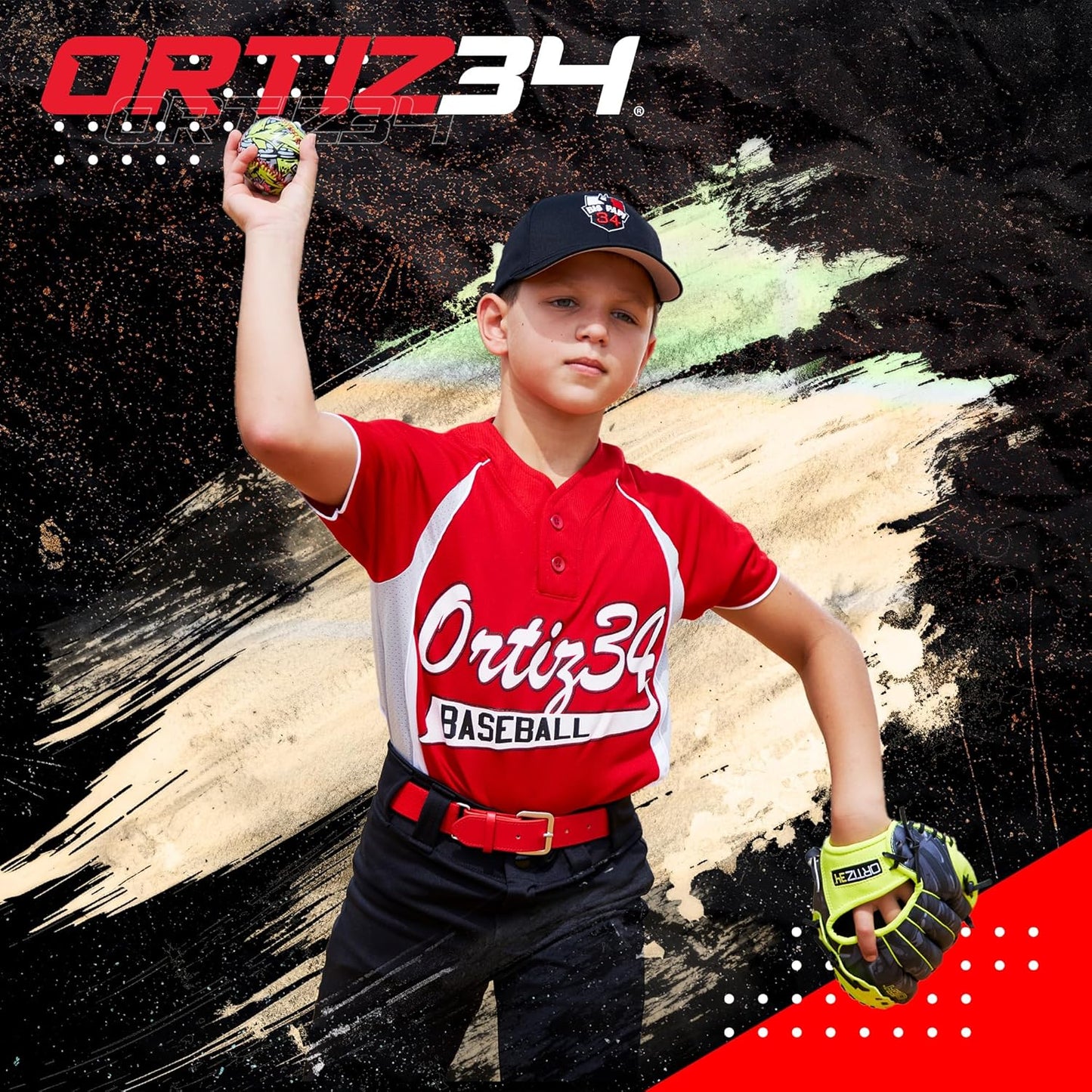Ortiz34 Youth T-Ball Set - 25” Aluminum Bat with -10 Drop & Foam Core Ball | 9” Lightweight Glove in Vibrant Graffiti Print