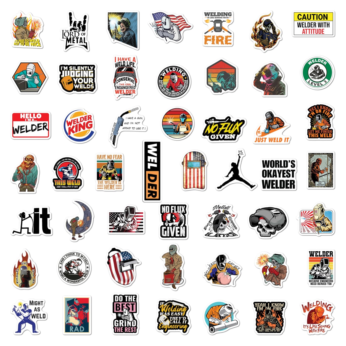 BEATRI Welding Stickers 50Pcs Hard Hat Welding Tool Box Welder Stickers Vinyl Waterproof for Helmet, Water Bottles Welder Decals Stickers for Journaling, Laptop, Phone for Adult