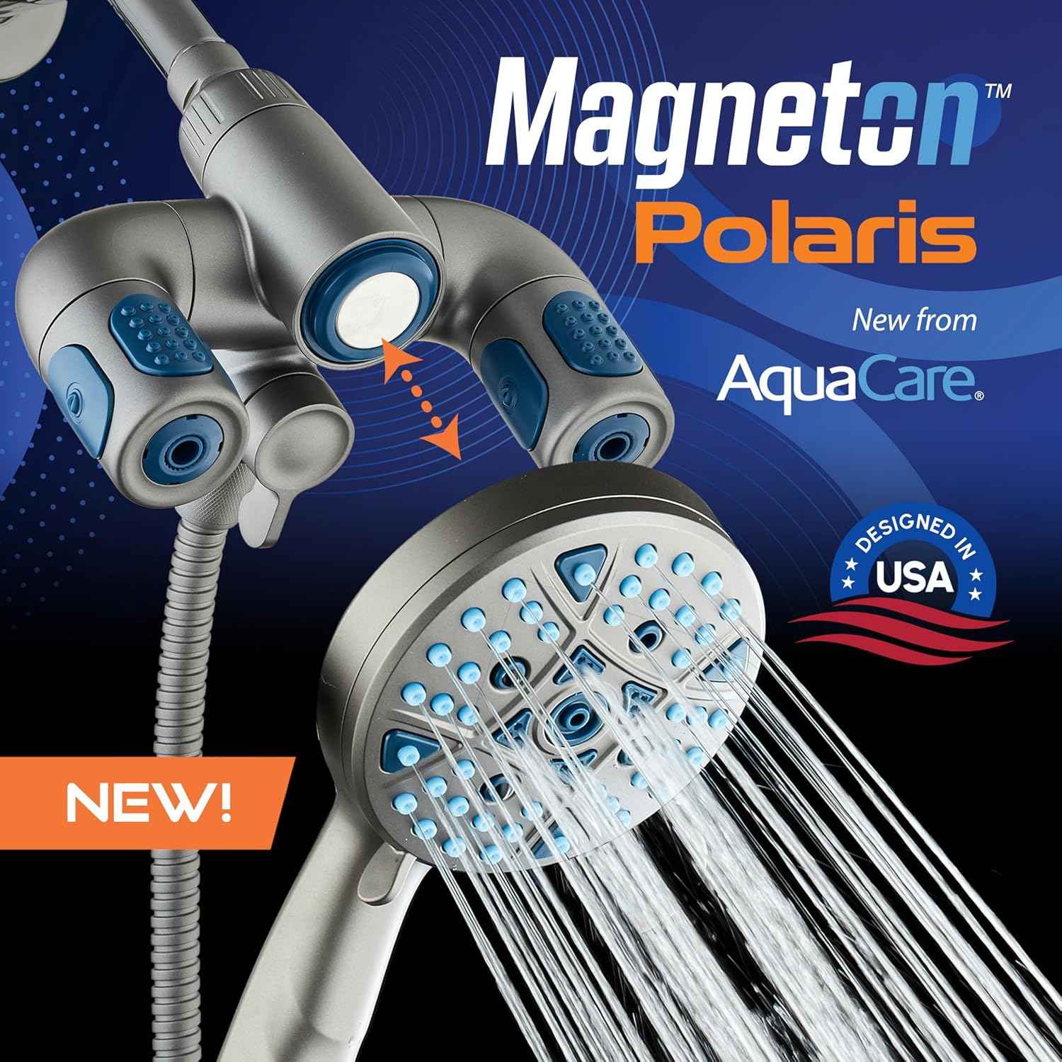 Polaris High Pressure Shower Head & Handheld Combo - 208 Settings, Magnetic Dock, Chrome Finish