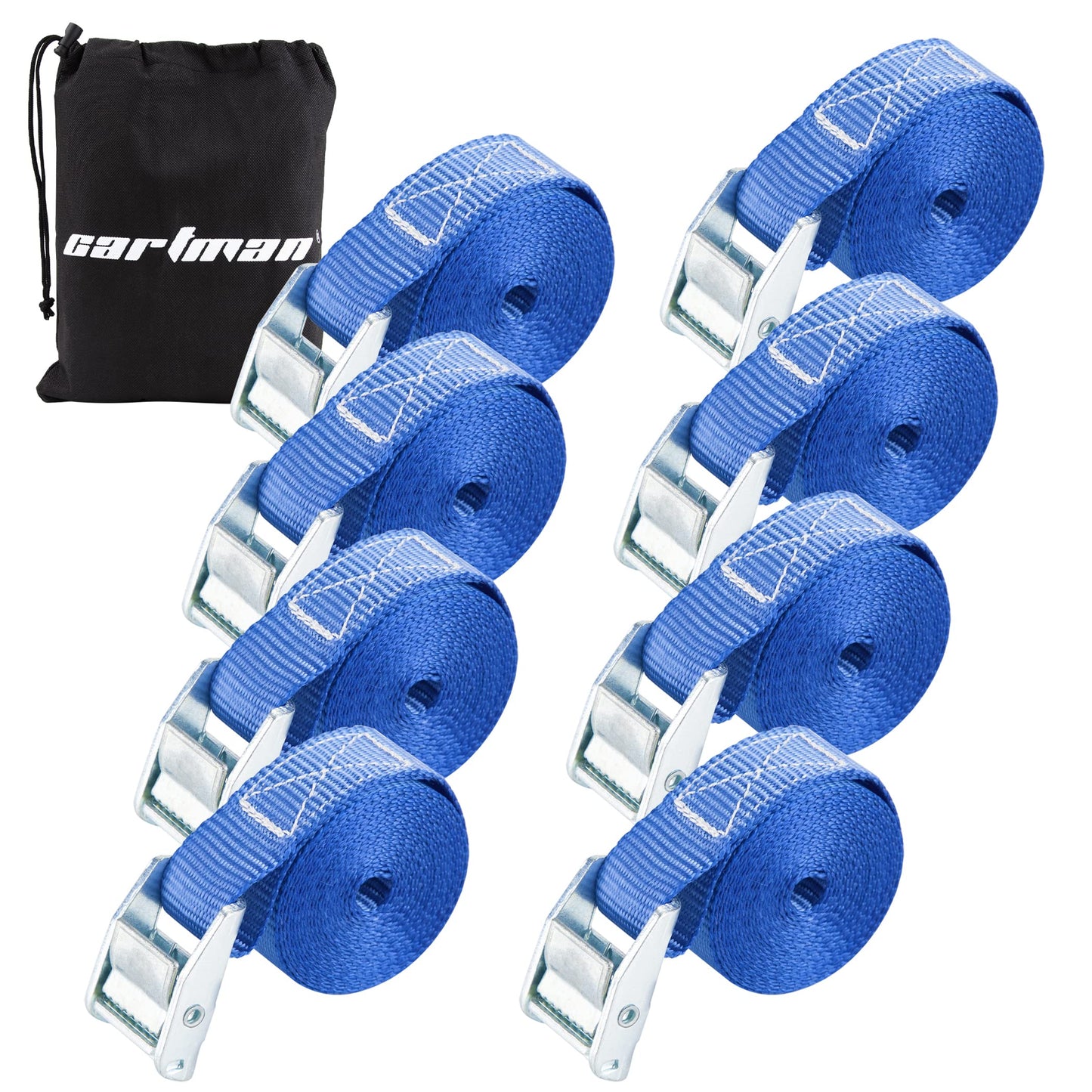 Cartman 1" x 12 ft Lashing Straps, 8 Pack, 600 lb Break Strength, Blue