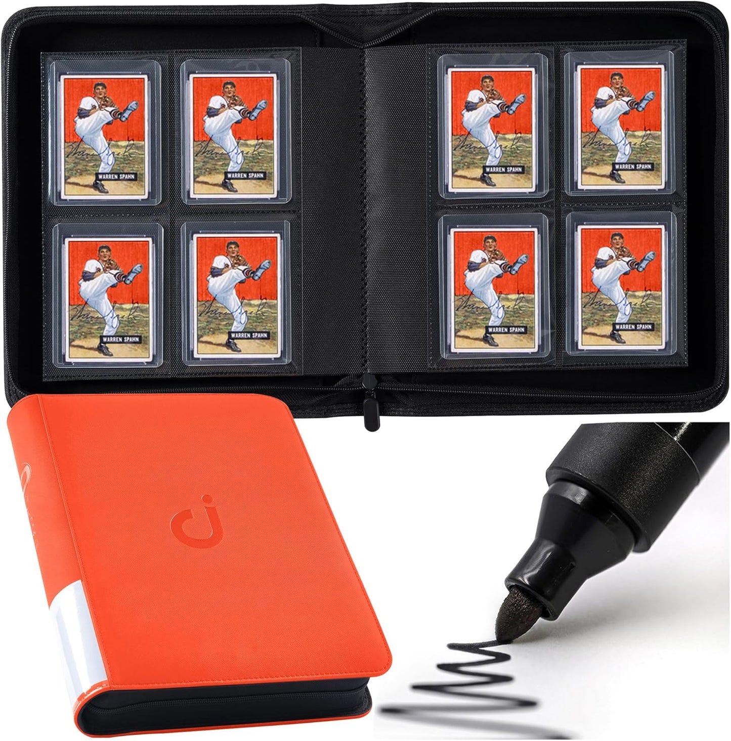 Top Loader Binder - Holds 128 Trading Cards | 4 Pocket Design for 3" x 4" Rigid Holders - Classic Orange