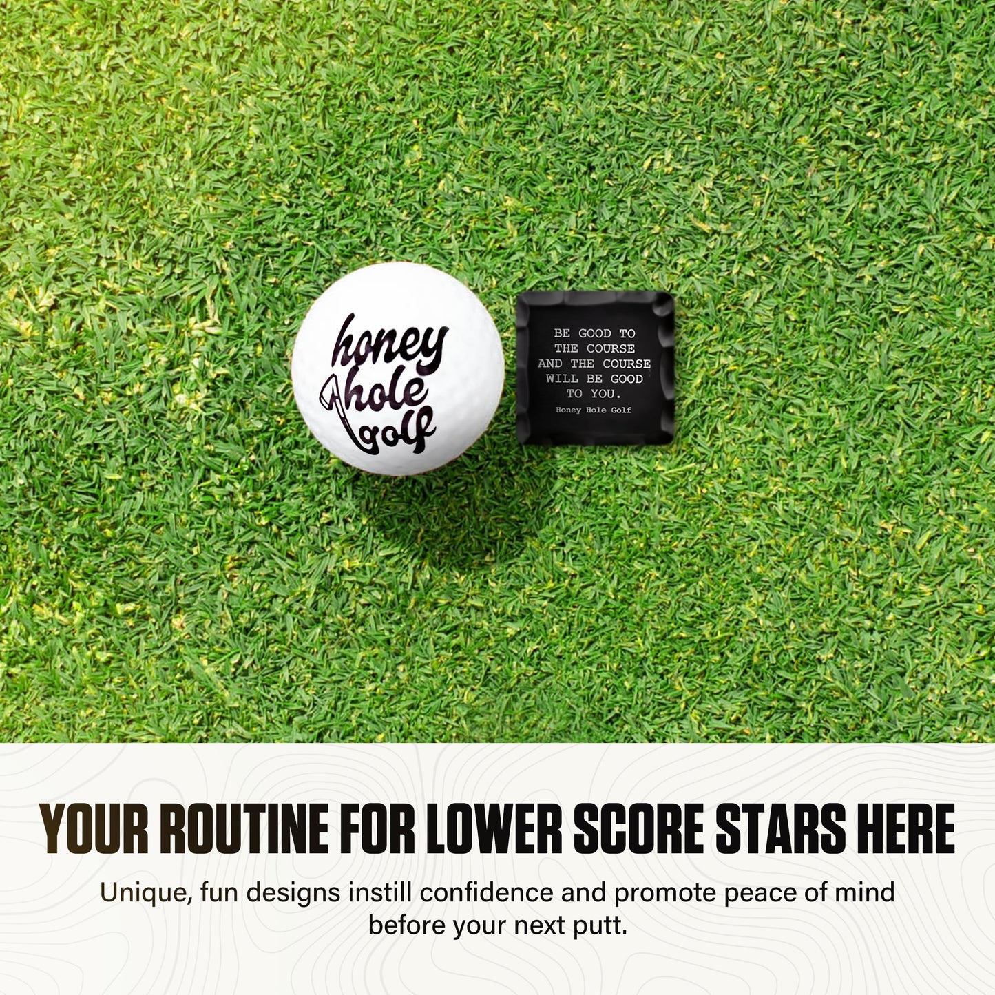 Honey Hole Golf Pro Grade Golf Ball Marker with Felt Bag – Sealed with Gear Hugger Rust Protector - Scratch Resistant Finish - Designed & Engraved in The USA – Lifetime Protection (Help The Holeless)