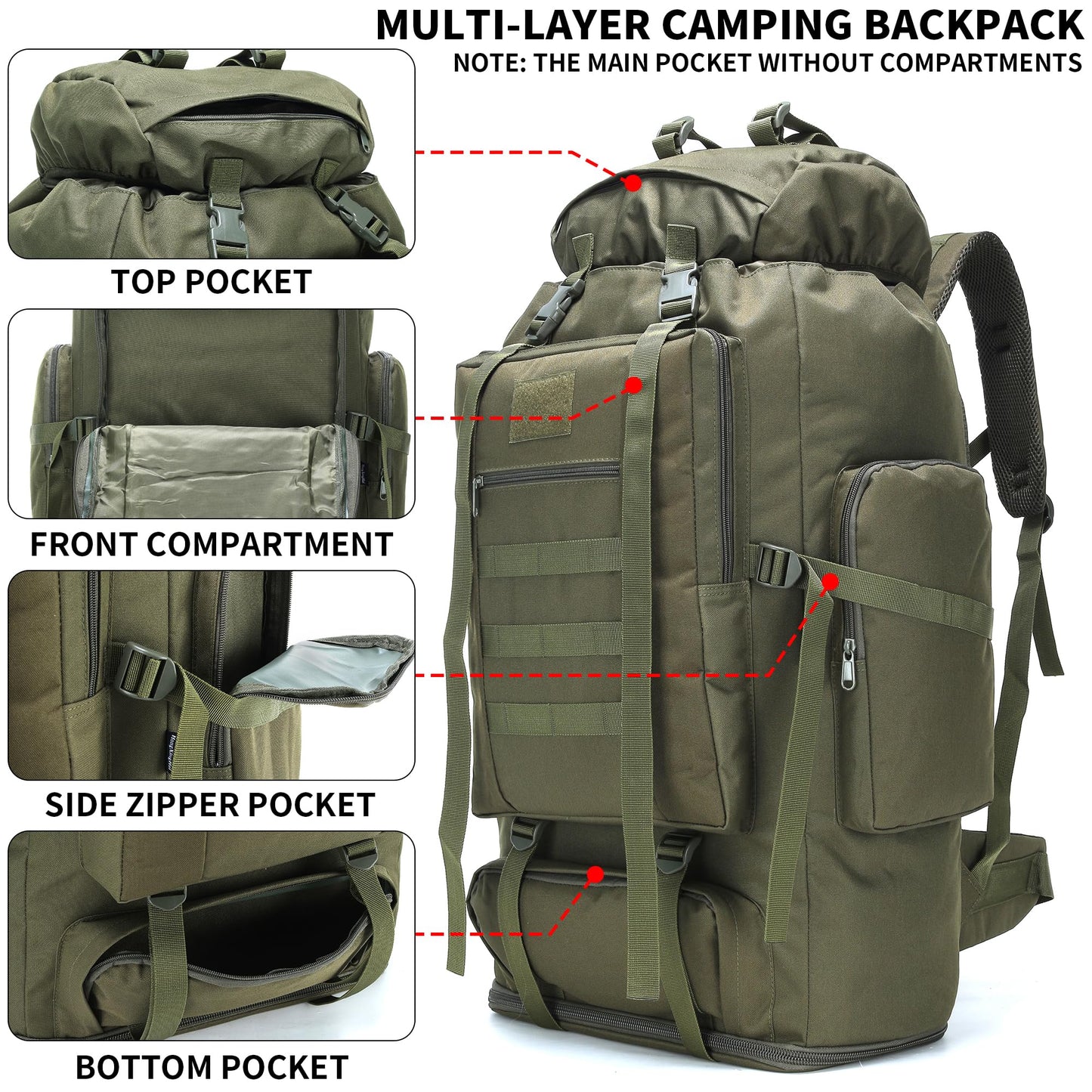 W WINTMING Hiking Backpack for Men 70L/100L Camping Backpack Military Rucksack Molle 3 Days Assault Pack for Climbing