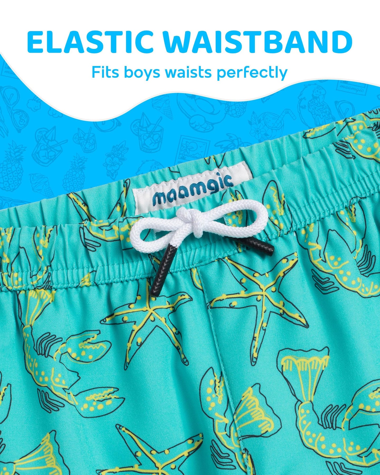 maamgic Boys Swim Trunks with Compression Liner Toddler Boy Swimsuit Quick Dry 4-Way Stretch Swimming Trunks Sea World Light Green 4T