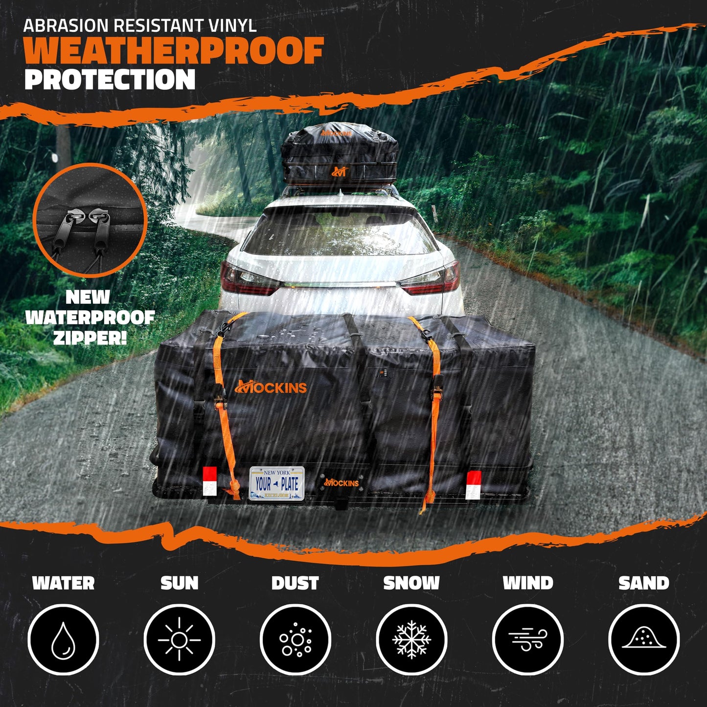 Mockins 16 CuFt Heavy Duty Trailer Hitch Cargo Carrier Bag w/Straps & Lock