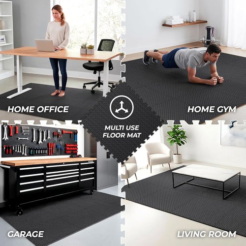 Bemaxx Gym Mats Set - 12 Pcs EVA Interlocking Foam Tiles | 48 Sq Ft Protective Flooring for Home Workouts